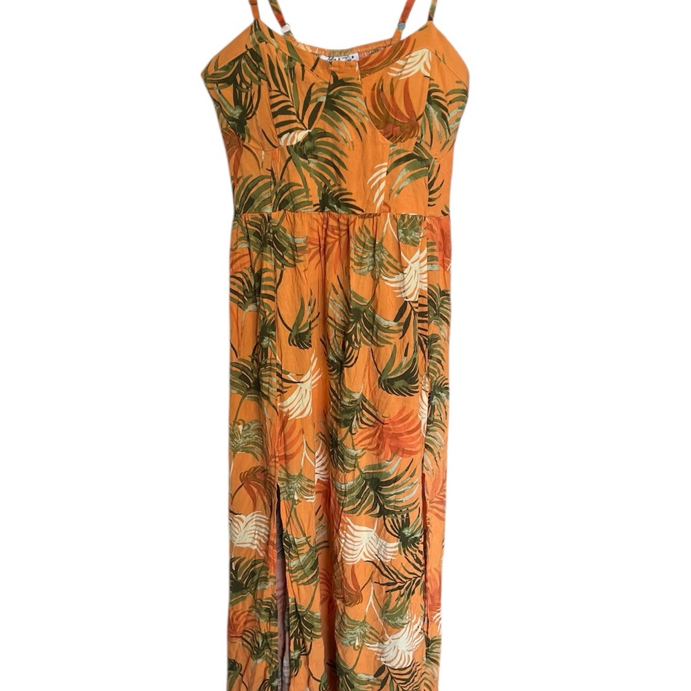 Orange Ruched Maxi Sundress with Spaghetti Straps